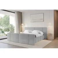 ALTDECOR Polsterbett mit Bettkasten - NILO-Z - 140x200 - Grau - Bett mit Kopfteil und Fußteil, Boxbett ohne Matratze, Doppelbett mit Stauraum