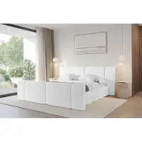 ALTDECOR Polsterbett mit Bettkasten - NILO-Z - 160x200 - Weiß - Bett mit Kopfteil und Fußteil, Boxbett ohne Matratze, Doppelbett mit Stauraum