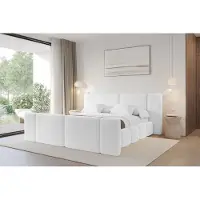 ALTDECOR Polsterbett mit Bettkasten - NILO-Z - 160x200 - Weiß - Bett mit Matratze H3/H4, Kopfteil und Fußteil, Boxbett, Doppelbett mit Stauraum