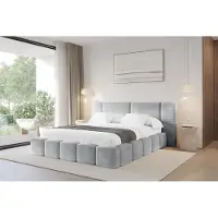 ALTDECOR Polsterbett mit Bettkasten - NILO - 200x200 - Grau - Bett ohne Matratze, Doppelbett mit Stauraum und Latternrost, Boxbett mit Kopfteil