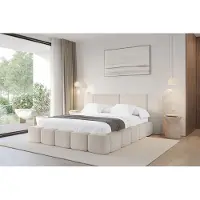 ALTDECOR Polsterbett mit Bettkasten - NILO - 160x200 - Beige - Bett mit Matratze H3/H4, Doppelbett mit Stauraum und Latternrost, Boxbett mit Kopfteil