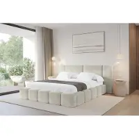 ALTDECOR Polsterbett mit Bettkasten - NILO - 200x200 - Creme - Bett mit Matratze H3/H4, Doppelbett mit Stauraum und Latternrost, Boxbett mit Kopfteil