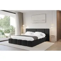 ALTDECOR Polsterbett mit Bettkasten - NILO - 140x200 - Schwarz - Bett mit Matratze H3/H4, Doppelbett mit Stauraum und Latternrost, Boxbett mit Kopfteil
