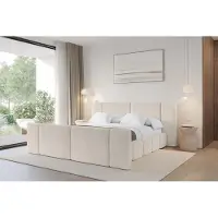 ALTDECOR Polsterbett mit Bettkasten - NILO-Z - 140x200 - Beige - Bett mit Kopfteil und Fußteil, Boxbett ohne Matratze, Doppelbett mit Stauraum