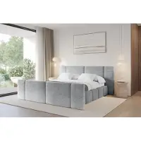 ALTDECOR Polsterbett mit Bettkasten - NILO-Z - 160x200 - Grau - Bett mit Matratze H3/H4, Kopfteil und Fußteil, Boxbett, Doppelbett mit Stauraum