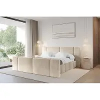 ALTDECOR Polsterbett mit Bettkasten - NILO-Z - 180x200 - Beige - Bett mit Kopfteil und Fußteil, Boxbett ohne Matratze, Doppelbett mit Stauraum