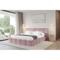 ALTDECOR Polsterbett mit Bettkasten - NILO - 200x200 - Rosa - Bett mit Matratze H3/H4, Doppelbett mit Stauraum und Latternrost, Boxbett mit Kopfteil