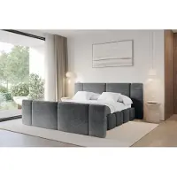 ALTDECOR Polsterbett mit Bettkasten - NILO-Z - 160x200 - Dunkelgrau - Bett mit Matratze H3/H4, Kopfteil und Fußteil, Boxbett, Doppelbett mit Stauraum