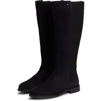 Tommy Hilfiger Stiefel "ENAMEL FLAG SUEDE HIGH CHELSEA" Blockabsatz, Langschaftstiefel mit Label-Flag