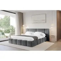 ALTDECOR Polsterbett mit Bettkasten - NILO - 140x200 - Dunkelgrau - Bett ohne Matratze, Doppelbett mit Stauraum und Latternrost, Boxbett mit Kopfteil