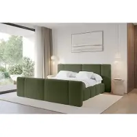 ALTDECOR Polsterbett mit Bettkasten - NILO-Z - 120x200 - Grün - Bett mit Matratze H3/H4, Kopfteil und Fußteil, Boxbett, Doppelbett mit Stauraum