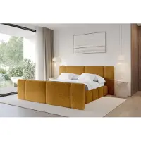 ALTDECOR Polsterbett mit Bettkasten - NILO-Z - 160x200 - Senfgelb - Bett mit Matratze H3/H4, Kopfteil und Fußteil, Boxbett, Doppelbett mit Stauraum