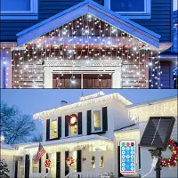 Izrielar 15M LED Solar Lichterkette LED Eisregen 600 LEDs Eiszapfen Lichtervorhang mit Fernbedienung Innen Garten Deko Kaltweiß
