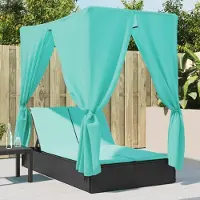 Prolenta Maison Exclusive - Doppel-Sonnenliege mit Dach und Vorhängen Schwarz Poly-Rattan