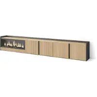 Skraut Home TV-Schrank, Lowboard, 315x35x50cm, Für TV-Geräte bis zu 80", Elektrokamin XXL, Eiche Schwarz