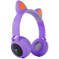 Techmade Funny Bluetooth Over-Ear Kopfhörer mit LED Ohren und Mikrofon Lila
