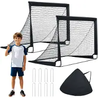 Costway 2er Set Pop Up Fußballtore für Kinder, Trainingstor mit Polyesternetz, 4 U-förmige Erdspießen & Tragetasche, für Garten, Strand & Sportplatz