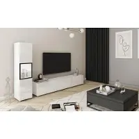 MINIO go for it , Wohnwand BRELA I, TV Board mit Vitrine, Modern, 210 cm, Weiß / Weiß hochglänzend