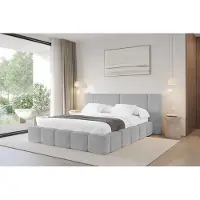 ALTDECOR Polsterbett mit Bettkasten - NILO - 120x200 - Grau - Bett ohne Matratze, Doppelbett mit Stauraum und Latternrost, Boxbett mit Kopfteil