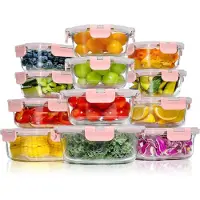 YASHE Glas-Frischhaltedosen LN-12PCS, 12 Behälter, 6,75 L, Rosa