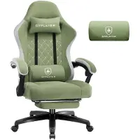 GTPLAYER Gaming Stuhl Stoff, Gaming Sessel mit Taschenfederkissen, ergonomischer Drehstuhl, Gamer Stuhl mit Fußstütze150 kg Belastbarkeit,grün
