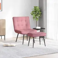 Markenlos Rosa Relaxsessel mit Hocker aus Samt, weicher Bezug mit bequemer Polsterung und integrierter Fußstütze. Stabiler Ständer aus Metall und Sperrholz
