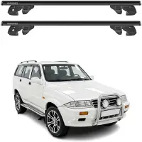 Menabo Dachträger Grundtäger für Ssangyong Musso FJ 1993-2004 Alu 90kg Schwarz 2tlg