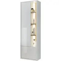 Furn.Design HOCHSCHRANK weiß Hochglanz, Eiche 45 cm, Badschrank inklusive Beleuchtung