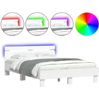 vidaXL Bettgestell mit Kopfteil LED-Beleuchtung Weiß 120x190 cm