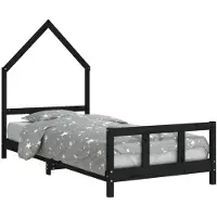 vidaXL Kinderbett Schwarz 90x200 cm Massivholz Kiefer