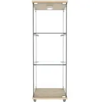 MODFU Glasvitrine aus MDF und Hartglas in Natur, mit LED-Beleuchtung, 1 Tür, 3 Ebenen, leicht zu reinigen