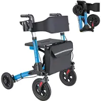 Vevor Rollator 3-Fach Faltbar mit Sitz, Leichter Gehwagen mit 4 Reifen, Gehhilfe bis 136 kg mit Rückenlehne Tasche Gehstockhalter