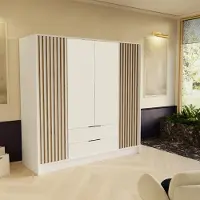 Masseno Drehtürenschrank PELOR 200/200/51 cm Modern Kleiderschrank 4-türig Weiß