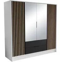 Masseno Drehtürenschrank PELOR 200/200/51 cm Modern Kleiderschrank 4-türig mit Spiegel weiß