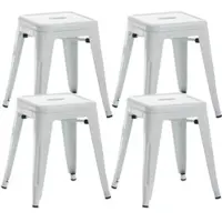 DELUKE Hocker FULDA 4er Set 40x40x46cm Metall Weiß Küchenhocker Esszimmerhocker Stapelhocker