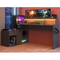 Parisot Gamingtisch schwarz, grau 229 cm, Winkelschreibtisch inkl. LED mit Farbwechsel | Gr.: onesize