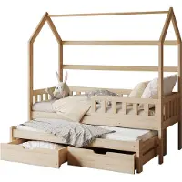 Mirjan 24 Kinderbett Tymon II 90, Kinderzimmer Bett mit Lattenrost, Holzkonstruktion (Farbe: Kiefer Natur, Größe: 90x200 cm)