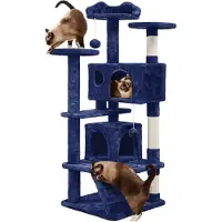 Famanu Kratzbaum Spielbaum mit Seil und verschiedenen Plattformen - 130 cm hoch - grau