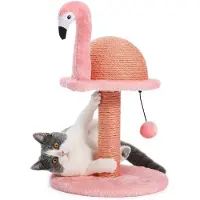 Famanu Kratzbaum Flamingo - Stilvoller Katzenbaum H: 48 cm Rosa mit Liegefläche