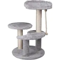 Famanu Kratzbaum grau 62 cm mit 3 Plattformen und Spielzeug