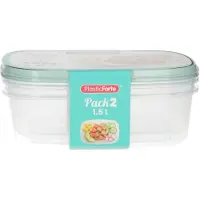 PlasticForte Frischebehalter - 2x Stuck - 1,5 Liter - wiederverwendbar - transparent/grun
