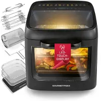 DS Produkte GOURMETmaxx Heißluftofen mit Panoramadach & Frontfenster 12 Programme XXL Heißluft Fritteuse 12,5L Airfryer Drehspieß Sichtfenster Hähnchen Grill Ofen