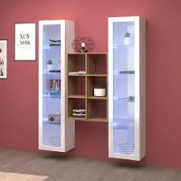 Web Furniture Wohnwand Kesia WH, weiß, mit 2 Vitrinen und Holzregal