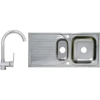 Markenlos Edelstahlspüle Einbauspüle Sets mit verschiedenen Hochdruck Armaturen 1 1,5 oder 2 Becken Spülbecken Spüle Küchenspüle rechteckig oval oder rund (100 x 50 cm 1,5 Becken + Ruby Armatur)