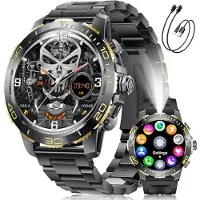 Lige Smartwatch Herren mit 800mAh/Taschenlampe für Android iOS, 1,43'' AMOLED Display Geschäfts-Armbanduhr mit Anrufen, 200+ Sportmodi, IP68 Wasserdicht, Herzfrequenz/Schlafmonitor, Metallarmband