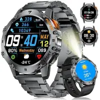 Lige Smartwatch Herren mit Telefonfunktion, 1.43" AMOLED Fitness Tracker mit Taschenlampe, Herzfrequenz/Schlafmonitor, 110+Sportmodi, IP68 Wasserdicht Smartwatch für Android iOS, Schwarz