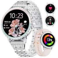 Lige Smartwatch Damen Telefonischer Anruf 1.27" HD Rund Elegant Edelstahl Diamant Silber Smart Watch Frauen für Android iOS,100+ Sportmodi,Herzfrequenz,Schlafmonitor, Menstruationszyklus,Kalorien