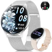 Lige Smartwatch Damen Rund, 1.43" AMOLED Ultradünn Smart Watch mit Telefonfunktion, 100+ Sportmodi/Menstruationszyklus/Schlaf/IP68 Wasserdicht Fitness Tracker für iOS Android, Silber
