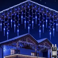 ROSNEK 3.5m 96LED Eiszapfen Lichterkette Blau Lichtervorhang Wasserdicht Innen Party Garten Weihnachten Deko