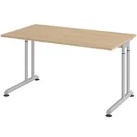 Bümö höhenverstellbarer Schreibtisch Z-Serie 140x80 cm in Eiche, Gestell in Silber - PC Tisch klein für's Büro manuell höhenverstellbar,